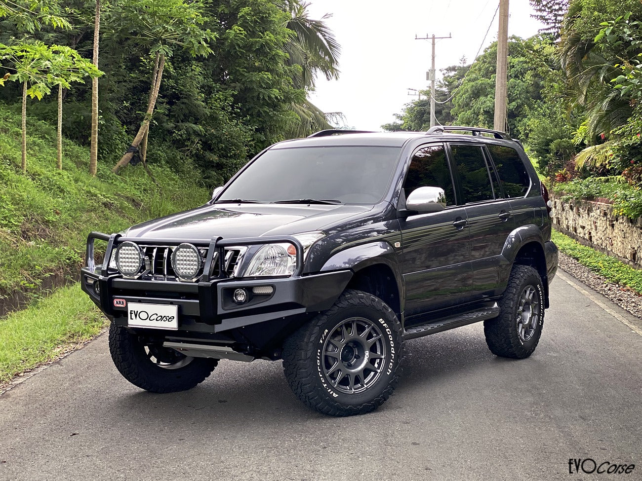 Evo Corse rally raid wheels on prado, dakar zero, the best lightest strongest 4wd and overlanding alloy wheel for the prado land cruiser new defender 70 series fj cruiser