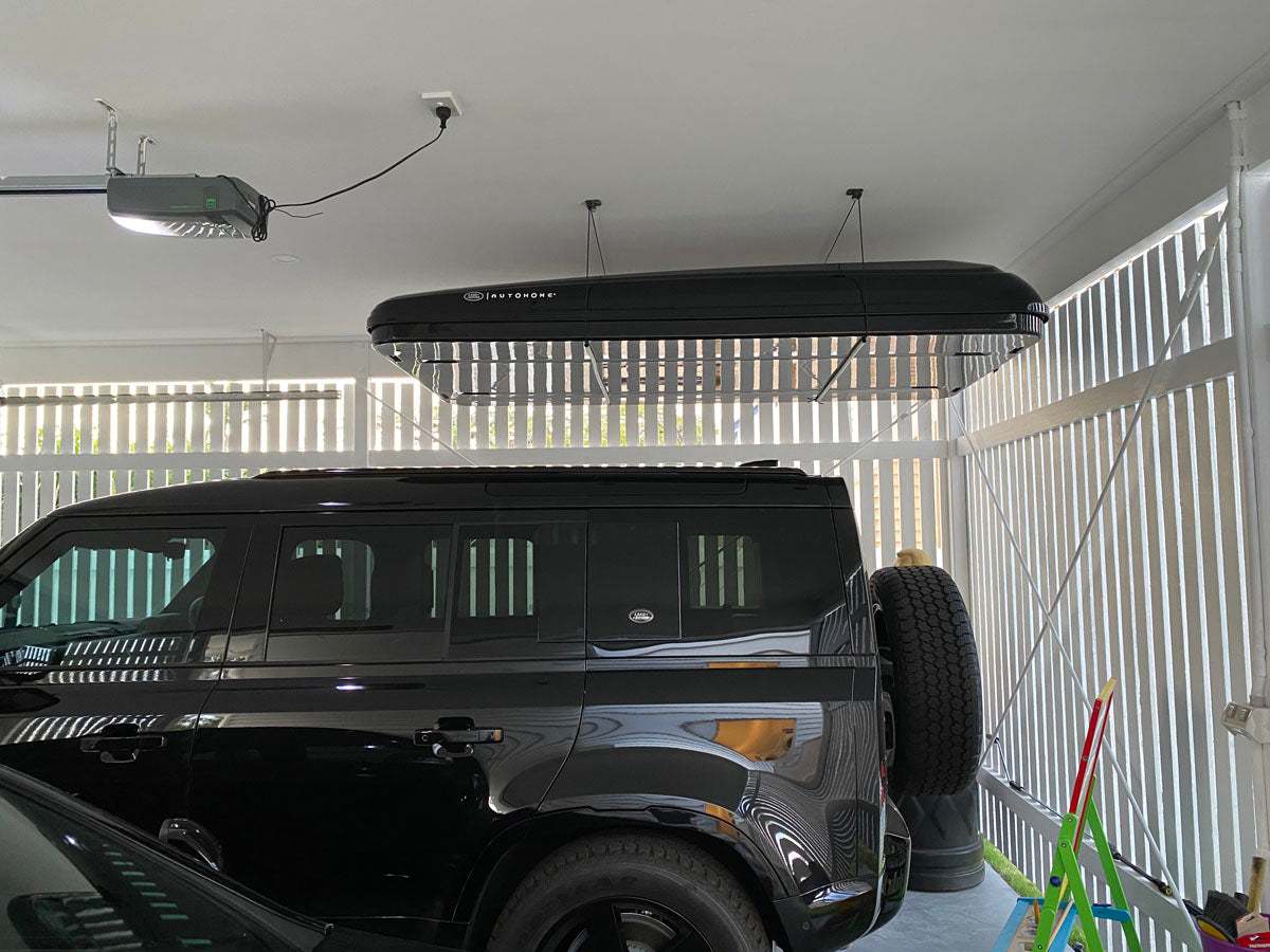 space saving storage kit for hard shell and soft shell roof top tents, boxlift supplied by autohome, now with the tent off