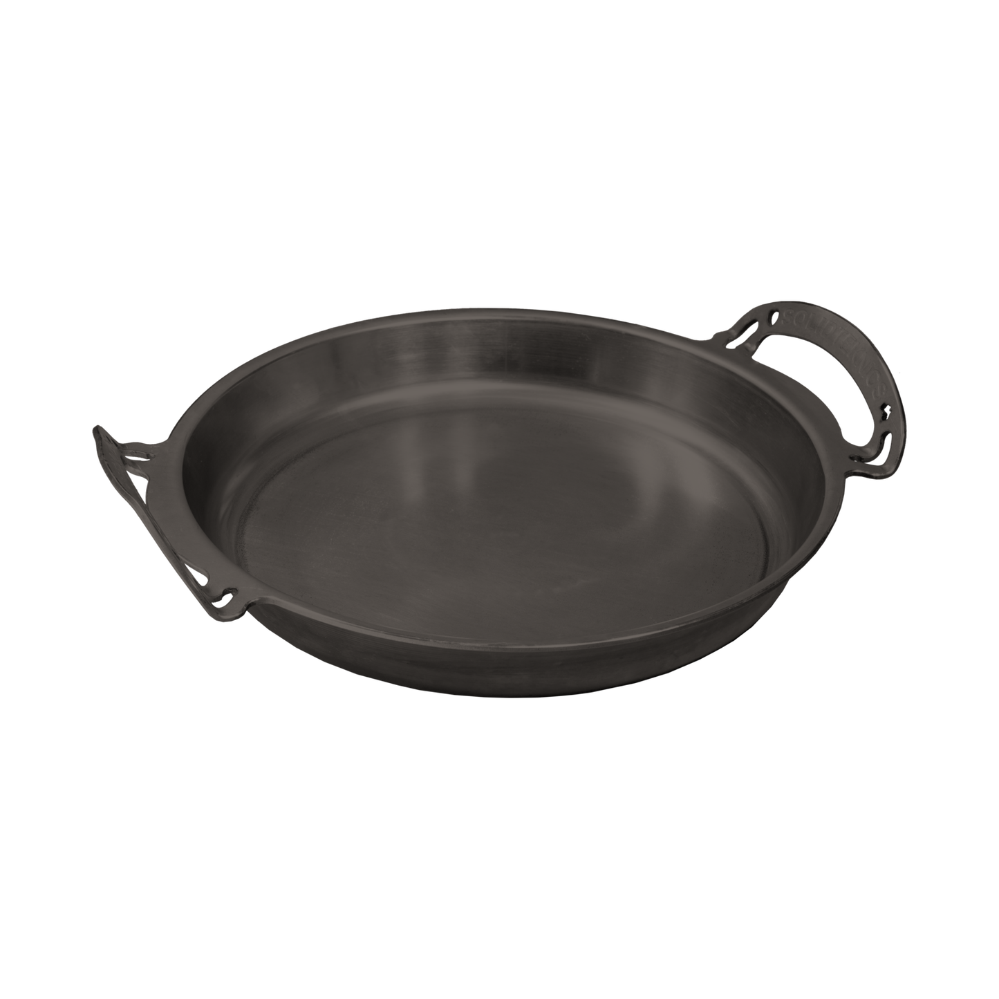 solid teknics 35cm Seasoned Iron BIGGA Skillet quenched for non-slip surface, durable nonstick pans, made in australia, great for camping over the fire cooking outdoors or at home. black view