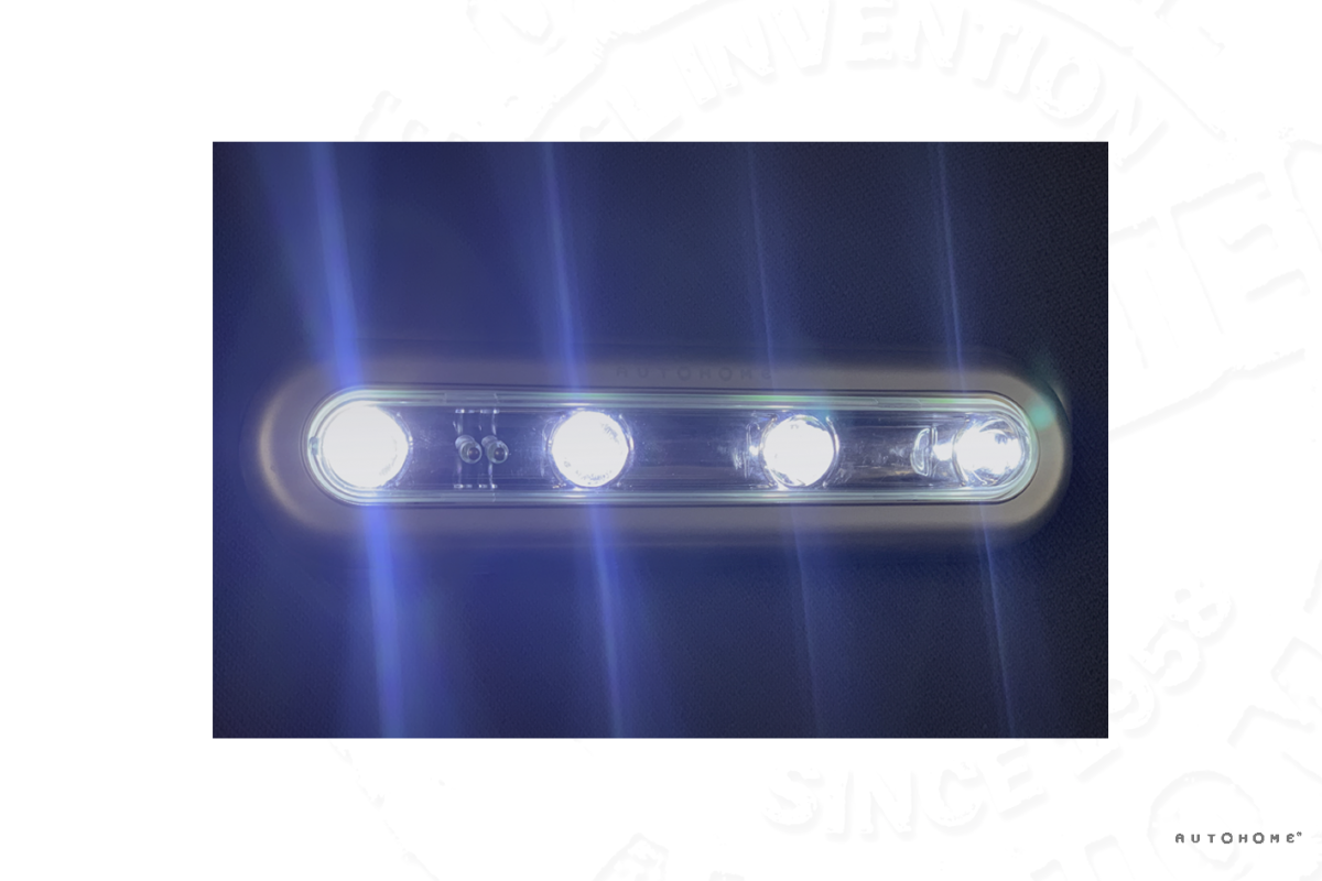 LED light for Autohome hard shell roof top tents. Drawing. Touch activated LED camp light. Actual lamp photo