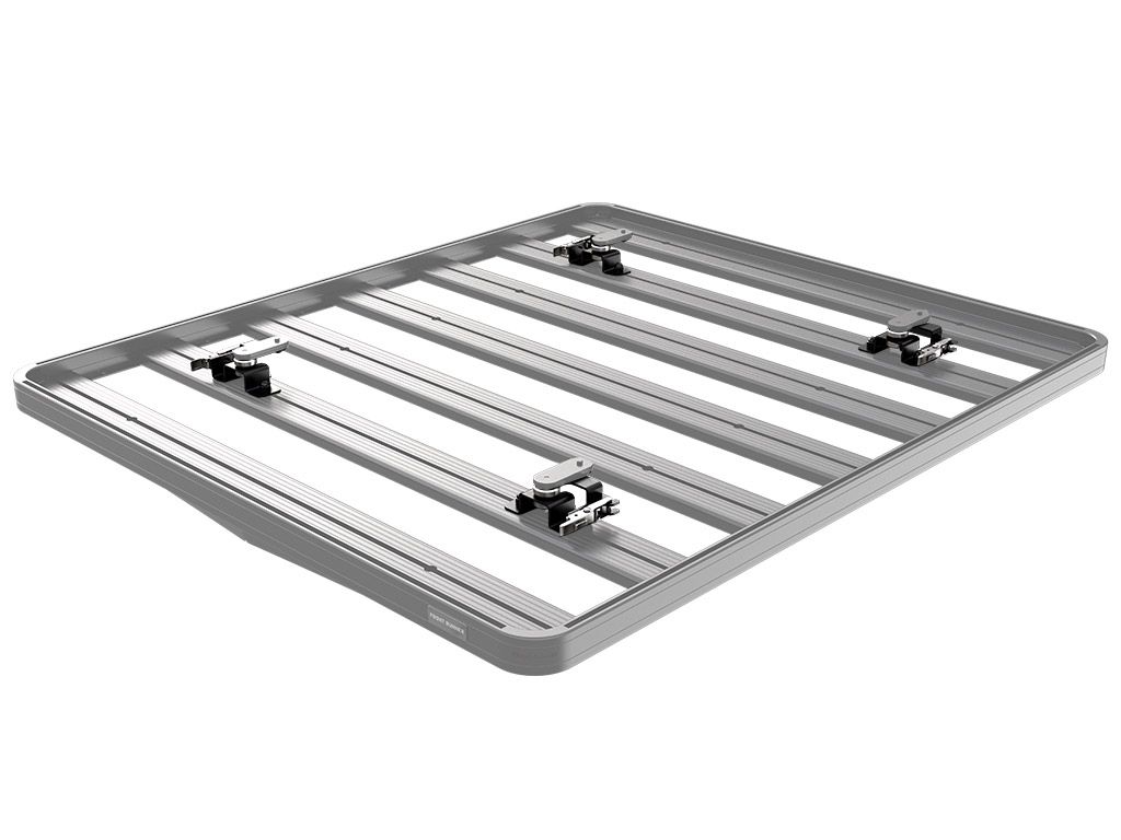 front runner hard shell roof top tent quick release system shown on the rackset of 4 axo view, remove your roof top tent from your roof rack quickly and easily