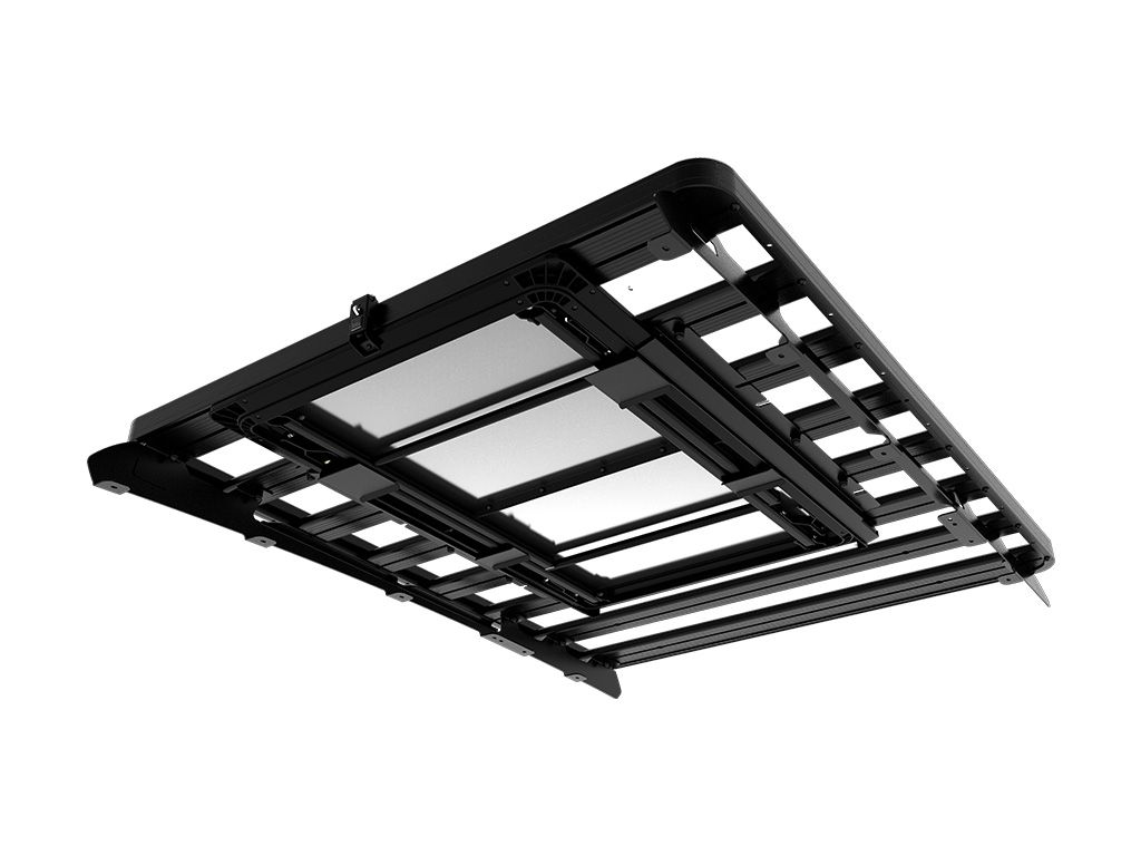 under rack shot of front runner pro camp and prep table kit australia melbourne stainless camp table, the best and sturdiest and strongest, store under a roof rack slide it out the way