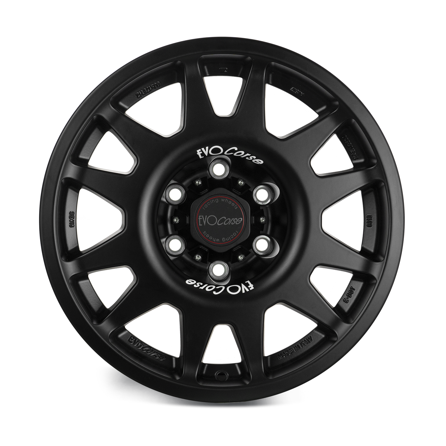 Evo Corse Dakar Zero 18 x 7 ET40 Toyota Land Cruiser 300 LC300 and LC250 250 Prado rally-raid alloy wheel, evo corse australia made in italy, better than method race wheels, for sand touring towing gvm upgrades . the strong light rally raid wheel with 40 perfect offset for clearing control arms and bigger tyres, Matt black front view  