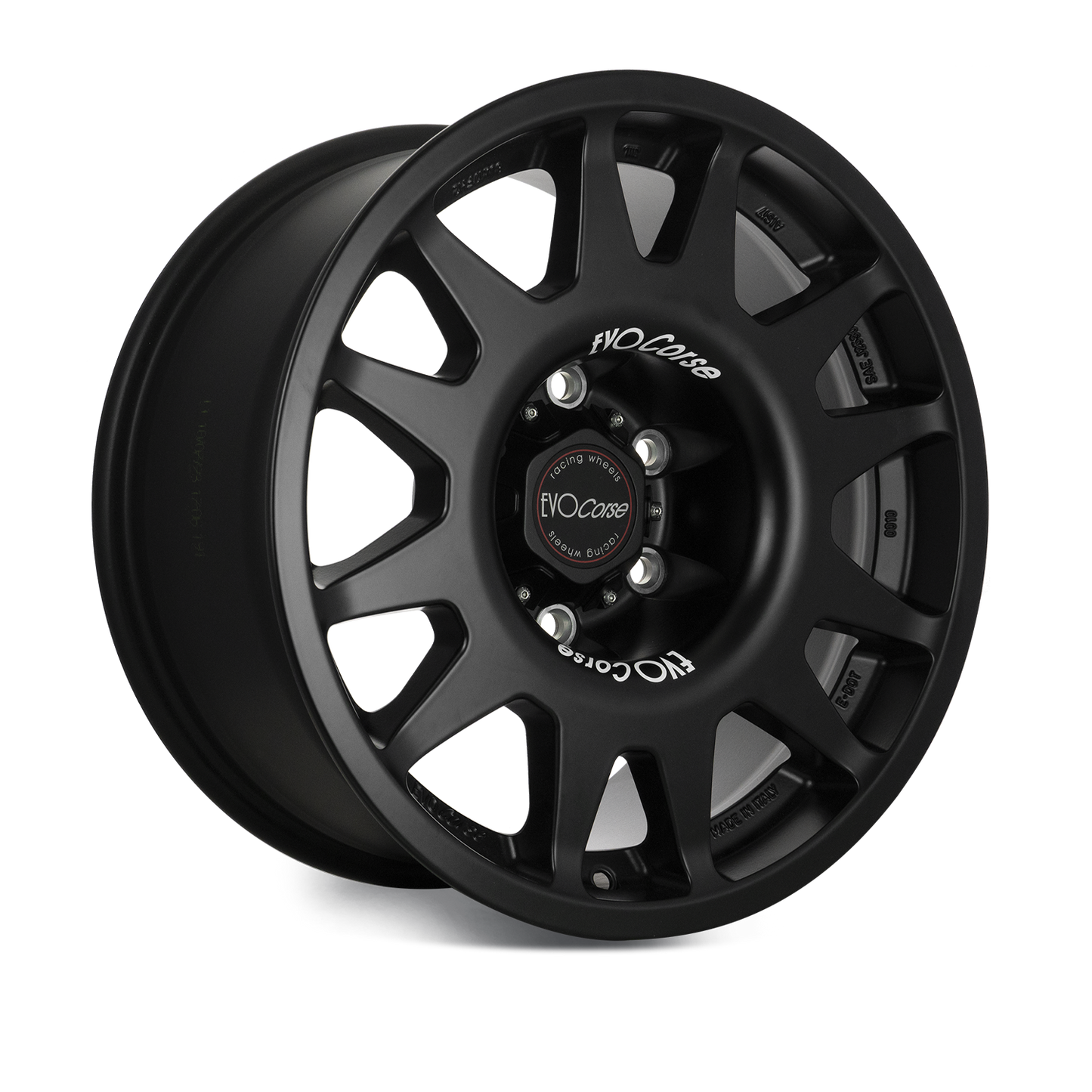 Matt black axo view Evo Corse Dakar Zero 18 x 7 ET40 Toyota Land Cruiser 300 LC300 and LC250 250 Prado rally-raid alloy wheel, evo corse australia made in italy, better than method race wheels, for sand touring towing gvm upgrades . the strong light rally raid wheel with 40 perfect offset for clearing control arms and bigger tyres 