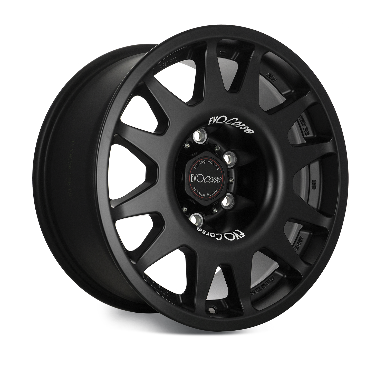 Matt black axo view Evo Corse Dakar Zero 18 x 7 ET40 Toyota Land Cruiser 300 LC300 and LC250 250 Prado rally-raid alloy wheel, evo corse australia made in italy, better than method race wheels, for sand touring towing gvm upgrades . the strong light rally raid wheel with 40 perfect offset for clearing control arms and bigger tyres 