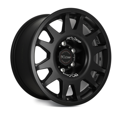 Matt black axo view Evo Corse Dakar Zero 18 x 7 ET40 Toyota Land Cruiser 300 LC300 and LC250 250 Prado rally-raid alloy wheel, evo corse australia made in italy, better than method race wheels, for sand touring towing gvm upgrades . the strong light rally raid wheel with 40 perfect offset for clearing control arms and bigger tyres 