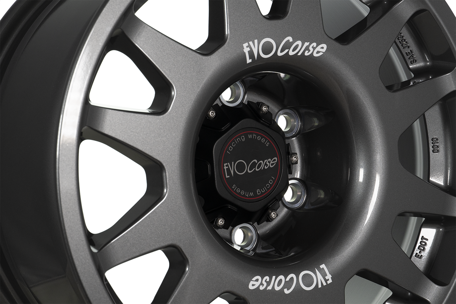 Evo Corse Dakar Zero 18 x 7 ET40 Toyota Land Cruiser 300 LC300 and LC250 250 Prado rally-raid alloy wheel, evo corse australia made in italy, better than method race wheels, for sand touring towing gvm upgrades . the strong light rally raid wheel with 40 perfect offset for clearing control arms and bigger tyres, anthracite glossy metallic close-up view  