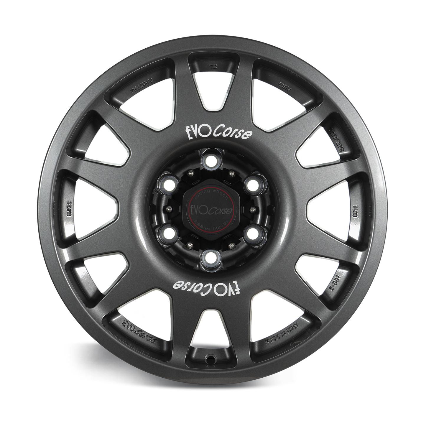 Evo Corse Dakar Zero 18 x 7 ET40 Toyota Land Cruiser 300 LC300 and LC250 250 Prado rally-raid alloy wheel, evo corse australia made in italy, better than method race wheels, for sand touring towing gvm upgrades . the strong light rally raid wheel with 40 perfect offset for clearing control arms and bigger tyres, anthracite glossy metallic front view  