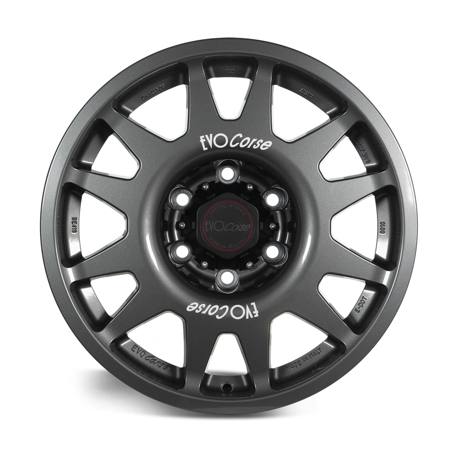 Evo Corse Dakar Zero 18 x 7 ET40 Toyota Land Cruiser 300 LC300 and LC250 250 Prado rally-raid alloy wheel, evo corse australia made in italy, better than method race wheels, for sand touring towing gvm upgrades . the strong light rally raid wheel with 40 perfect offset for clearing control arms and bigger tyres, anthracite glossy metallic front view  