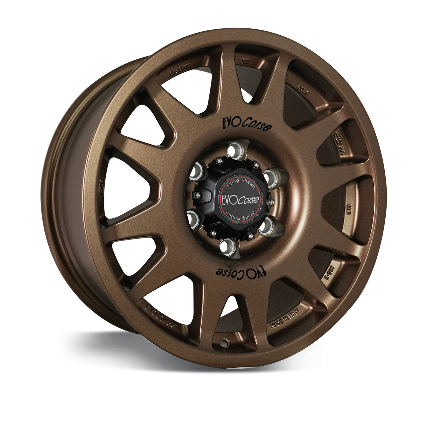 Evo Corse Dakar Zero 18 x 7 ET40 Toyota Land Cruiser 300 LC300 and LC250 250 Prado rally-raid alloy wheel, evo corse australia made in italy, better than method race wheels, for sand touring towing gvm upgrades . the strong light rally raid wheel with 40 perfect offset for clearing control arms and bigger tyres, Matt bronze axo view  