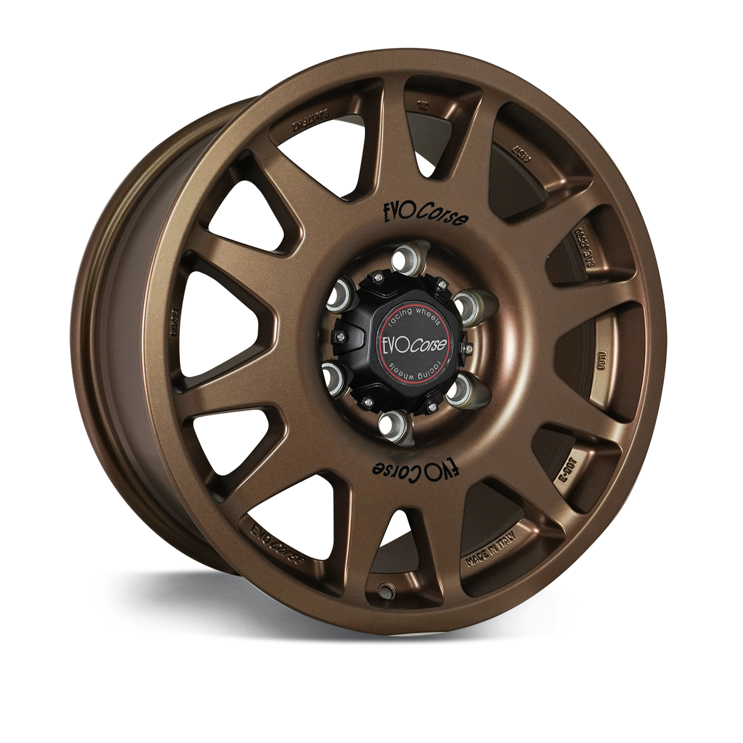 Evo Corse Dakar Zero 18 x 7 ET40 Toyota Land Cruiser 300 LC300 and LC250 250 Prado rally-raid alloy wheel, evo corse australia made in italy, better than method race wheels, for sand touring towing gvm upgrades . the strong light rally raid wheel with 40 perfect offset for clearing control arms and bigger tyres, Matt bronze axo view  