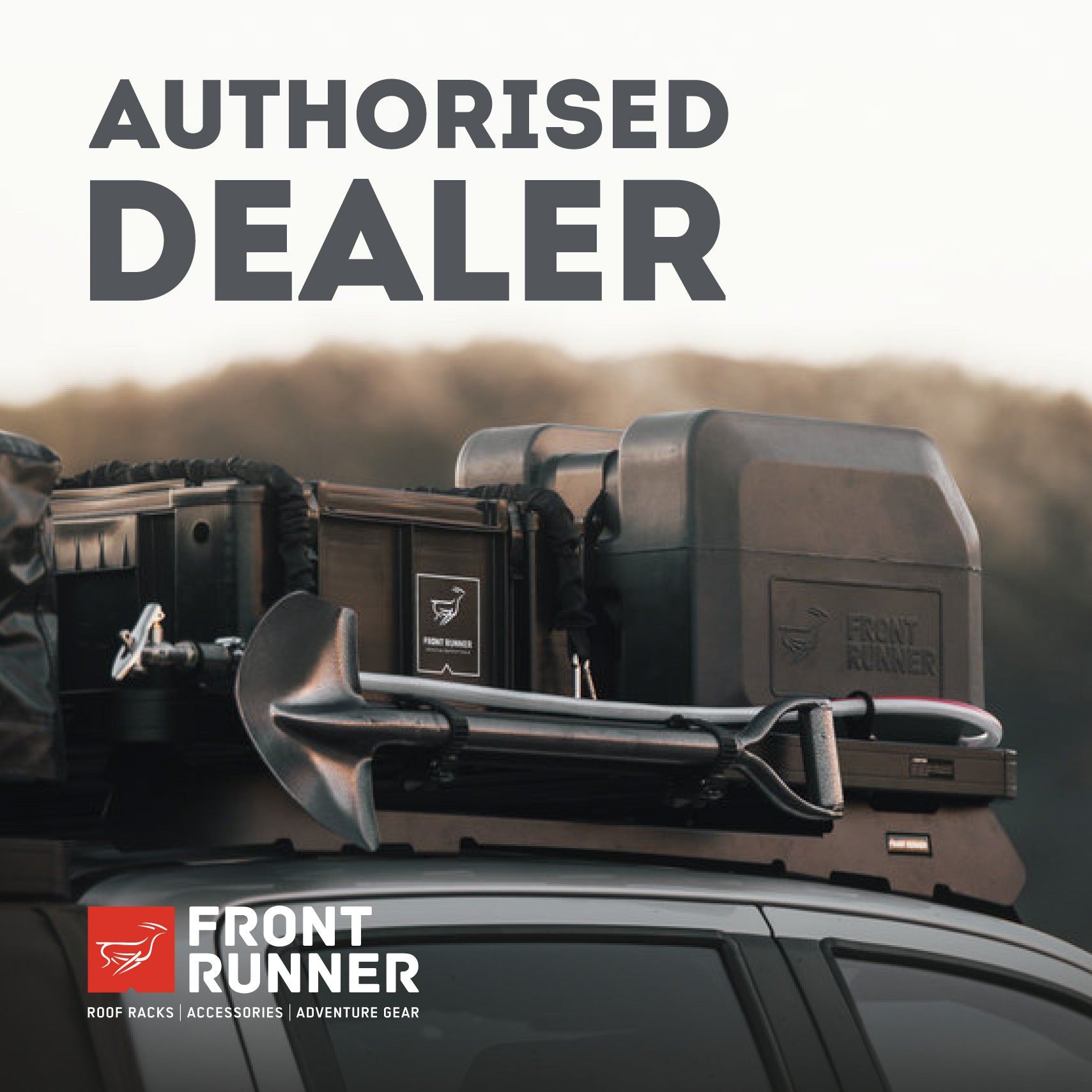 front runner platform roof rack with water tank and shovel mount, , overlanders expedition roof rack, off-road rated 