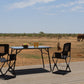safari shot of front runner pro camp and prep table kit australia melbourne stainless camp table, the best and sturdiest and strongest, store under a roof rack slide it out the way